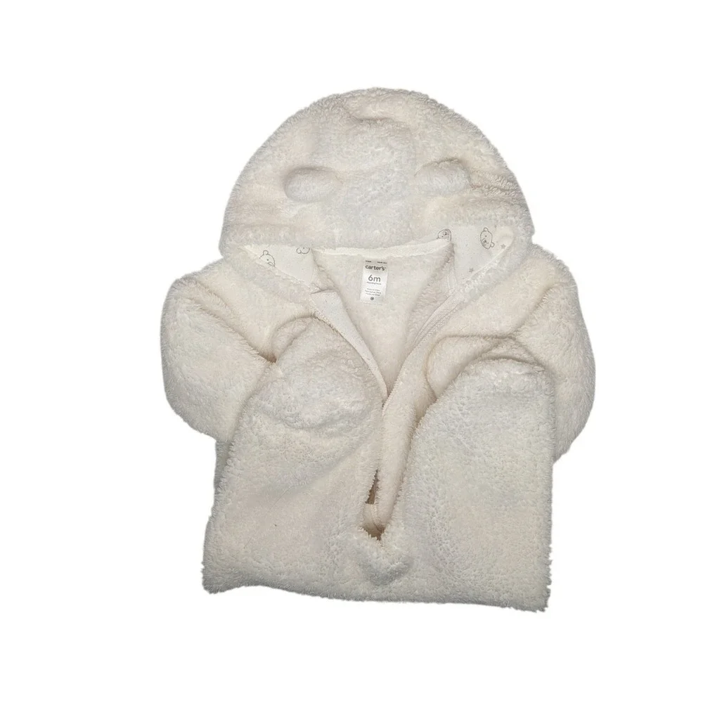 Carters Baby Sherpa Fleece Bunting Hooded Pram Suit Cream Bear Ears 6 Months